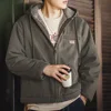 Maden Retro J141 Active Hooded Jacket Solid Color Sherpa Fleece Cotton-padded Coat with Velvet Warm  Canvas Outerwear for Men 4