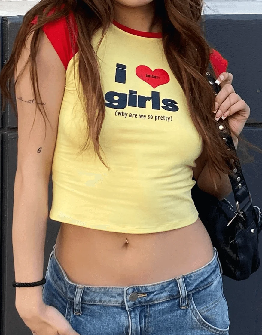 

y2k women's clothes short sleeve slim fit t-shirt top Vintage streetwear hot girl sexy wear cute pattern color clash Gothic 2024