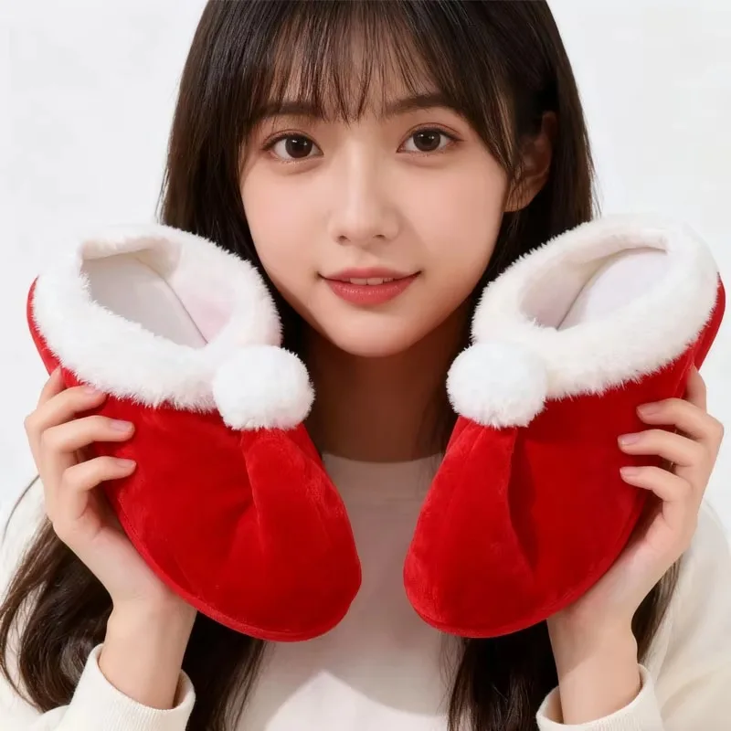Red Cotton Christmas Slippers for Women Indoor Winter Comfort