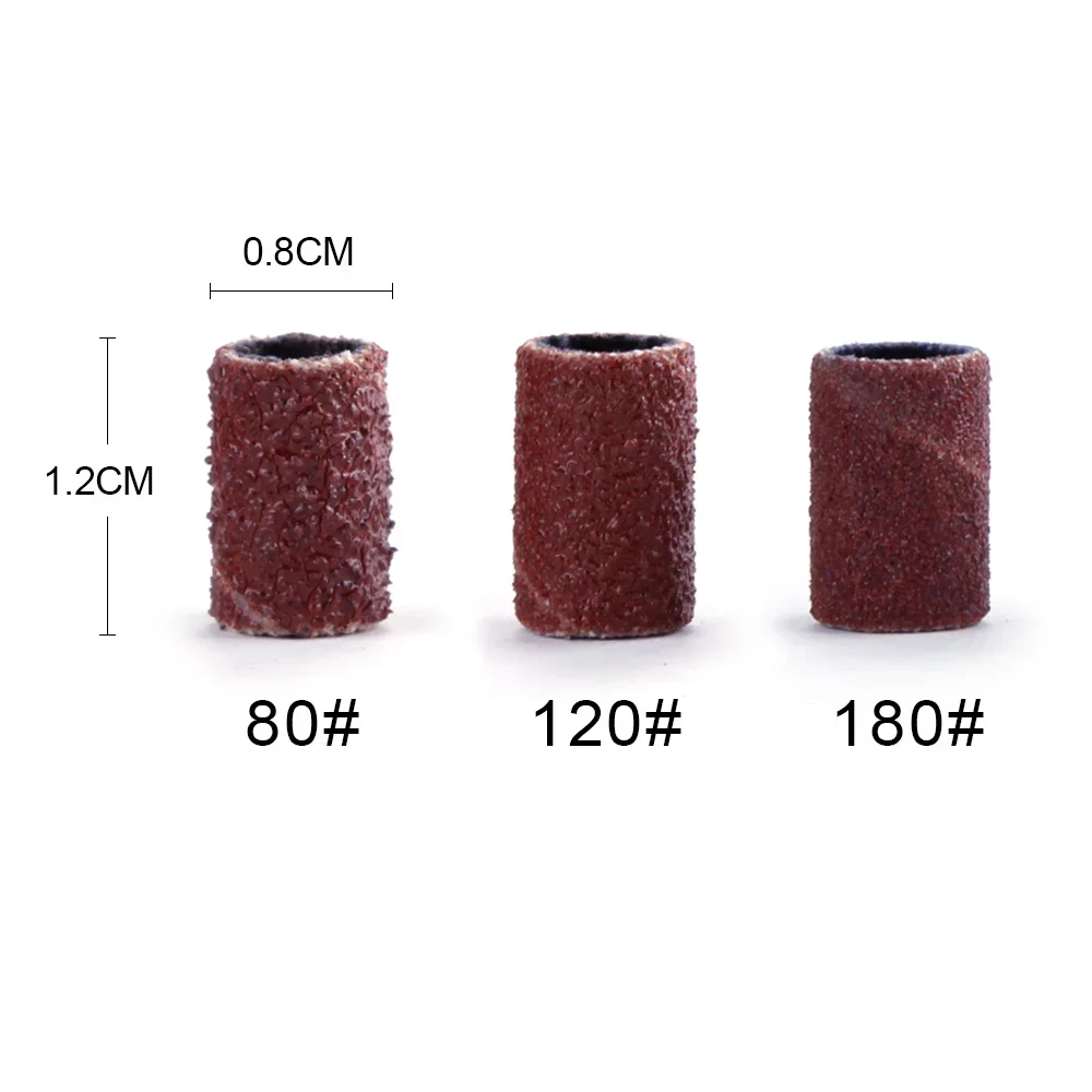100/50pcs 80# 120# 180# Electric Machine Nail Drill Bits Nail Art Sanding Cap Bands UV Gel Acrylic Polish Remover Manicure Tool 5