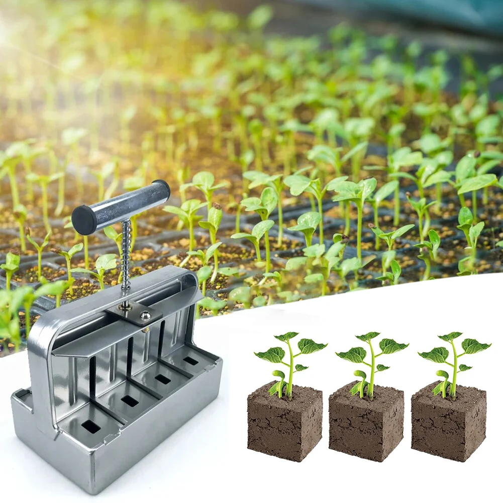 Stainless Steel Soil Blocker with Handle Seedling Soil Block Maker Reusable Blocking Tool for Greenhouse Yard Accessories