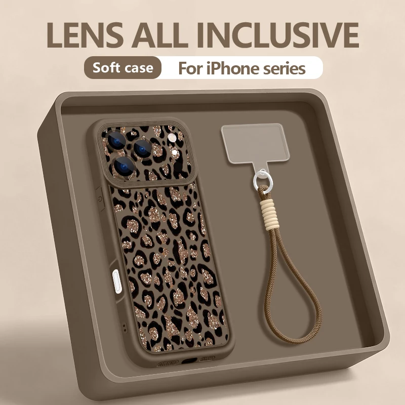 Leopard Print Shockproof Phone Case with Strap - Soft TPU Lanyard Cover