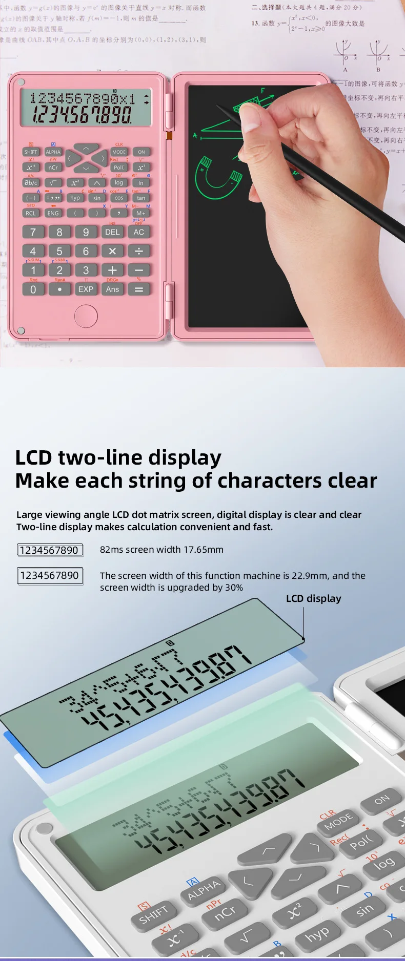 Description Picture 5 of itemScientific Calculator 12-Digit Large Display Calculator with Notepad Foldable Calculator with Hand Writing Board for Daily Use