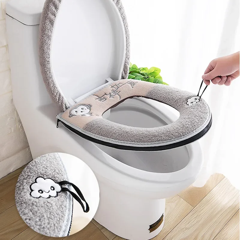 Toilet Seat Mat Set Bathroom Universal 2pcs/set Cushion+lid Cover Warm Soft Washable