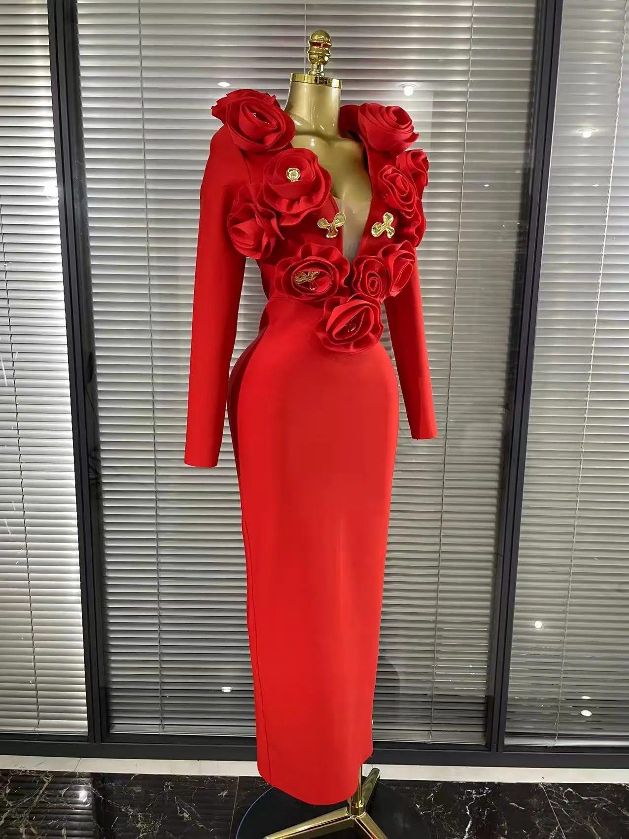 red bodycon dress long sleeve CUT OUT FOR IT LONG SLEEVE SIDE CUT OUT BODYCON MIDID DRESS RED – AKIRA main image 0