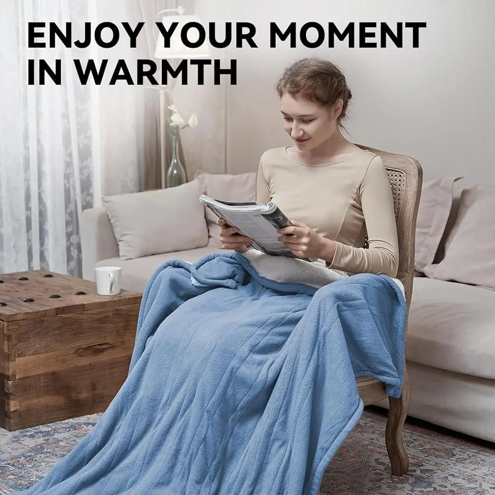 Electric Heated Blanket Twin Size 84x62 Polar Fleece Sherpa 10 Heating Levels Fast Heating 12 Hour Auto Shut Down Safe Warm