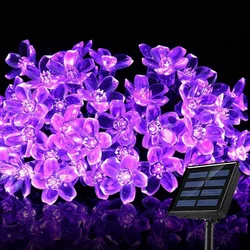 Solar LED Cherry Blossom String Lights with 8 Lighting Modes for Outdoor Garden and Christmas Decor (Purple light)