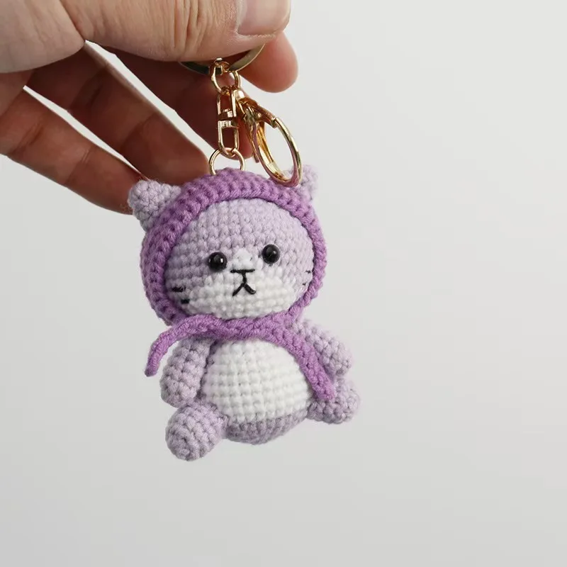 Finished Handmade Crochet Cute Cat Key Chain,Crochet Fashion Animals,Knitted Kitty Craft For Children Gift,,Cute Ornament