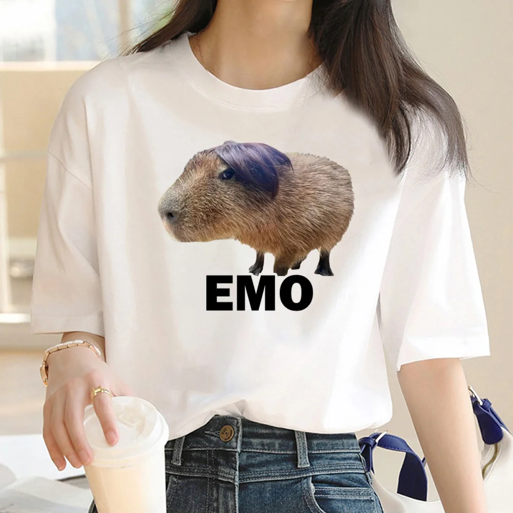 

emo capybara Tee women streetwear top girl designer graphic clothing