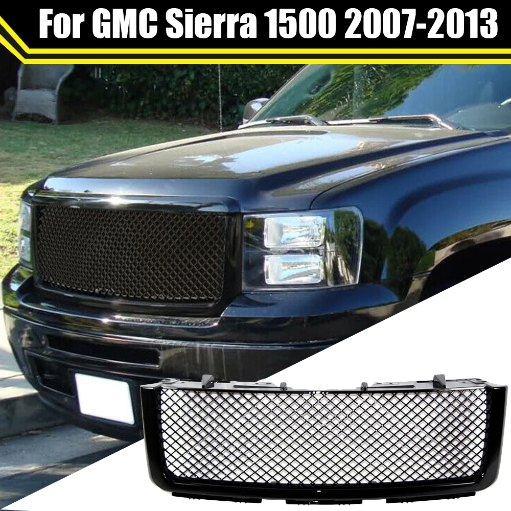 

Front Upper Grill Bumper Mesh Hood Grills Gloss Black For GMC Sierra 1500 2007-2013 Car-Styling ABS High Quality Racing Grille