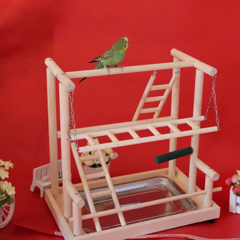 40*26*38cm DIY Wooden Parrot Playground Bird Perch With Swing Ladders Feeder Tray Bird Play Game Stand Breeding Nest F5047