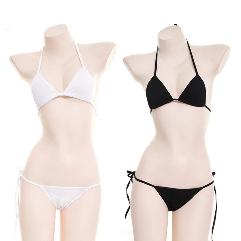 Japanese Sexy Lingerie Lolita Kawaii Blue Pink White Striped Mini Bikini Adult Cosplay Erotic Costumes Bra Women Underwear Set