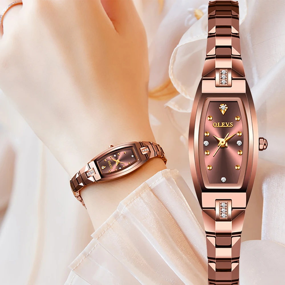 

Women‘s Rectangle Watches Diamond luxury Style Watches Women Quartz Watches Date Tungsten Steel Strap Necklace Suit