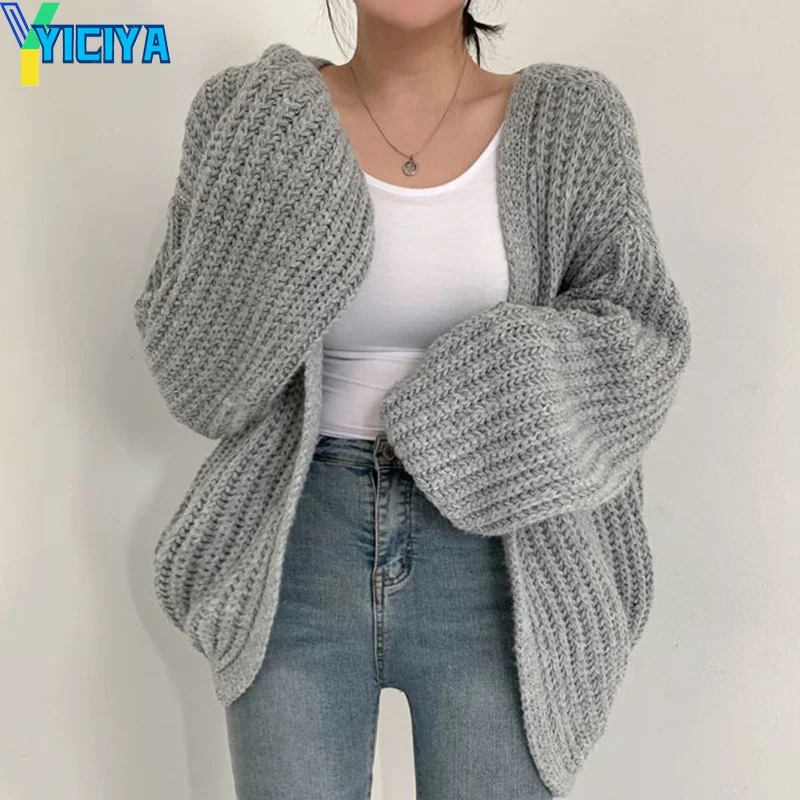 

YICIYA Vintage Cardigan Female Korean Fashion Lantern Sleeve Knitted Sweater Casual Spring Fall Streetwear Tops Coat Y2k Sweater