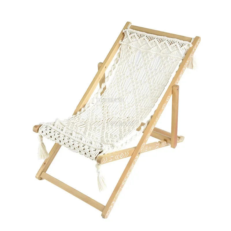 Folding Designer Living Room Chair Hand-woven Recliner Moroccan Folk Original Chair Leisure Beech Wood Comfortable Loung Chairs