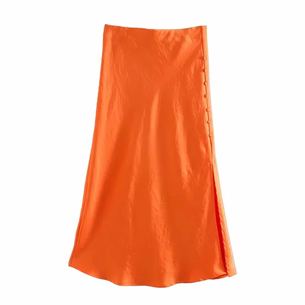

Women Satin Silk Skirt Summer Solid High Waisted A-Line Elegant Skirts Ladies Office Black Mid-Calf Long Skirts 2023 New