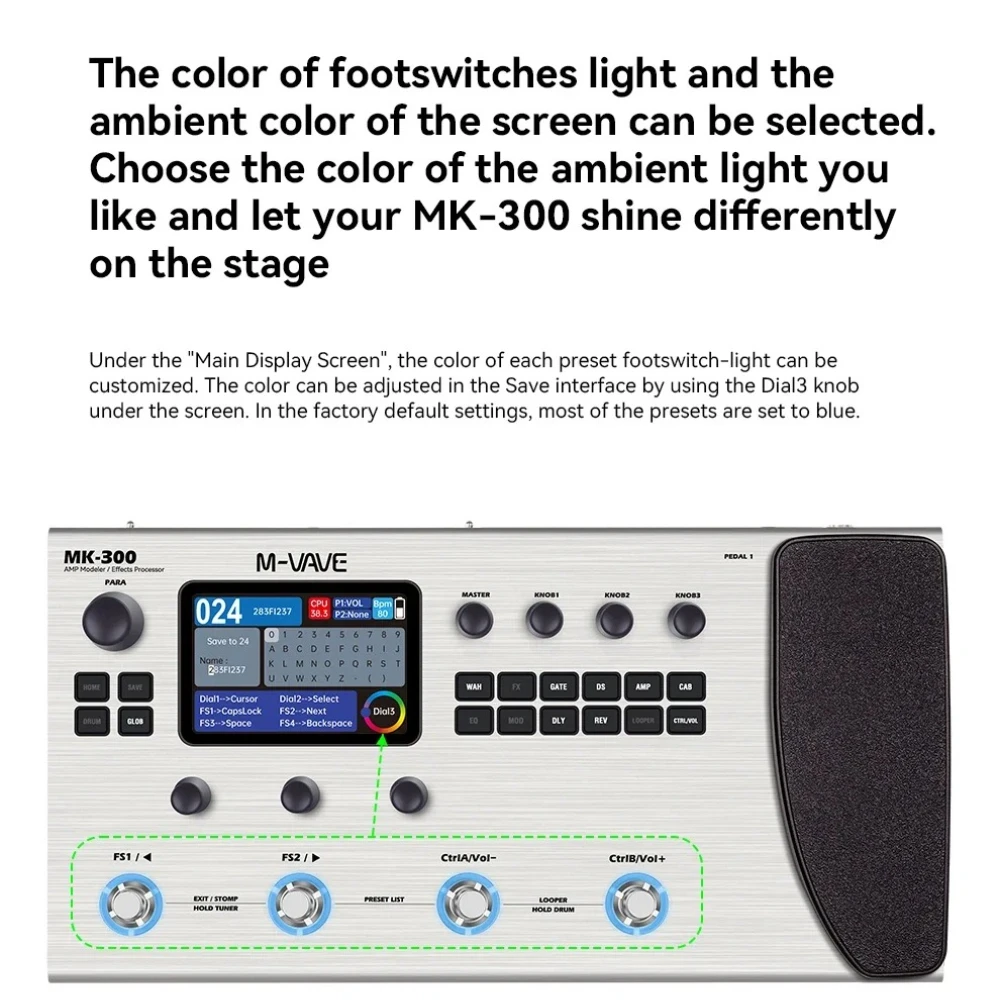 M-VAVE MK-300 Guitar Bass Multi-Effect Processor ANN Neural Modeling With 150s Looper 128 Drums MIDI DAW 120AMP 10h Battery
