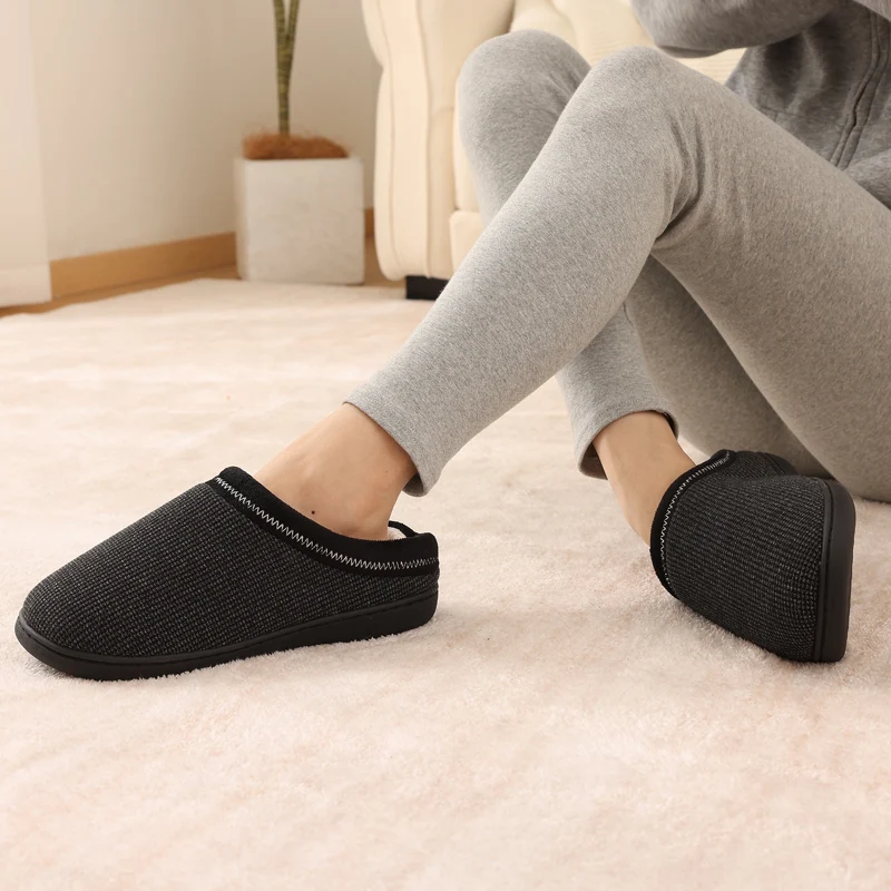 Shevalues Men's Winter Fluffy Slippers Indoor Memory Foam Durable Rubber Sole Flat Cotton Shoes New Warm Plush Men House Slipper