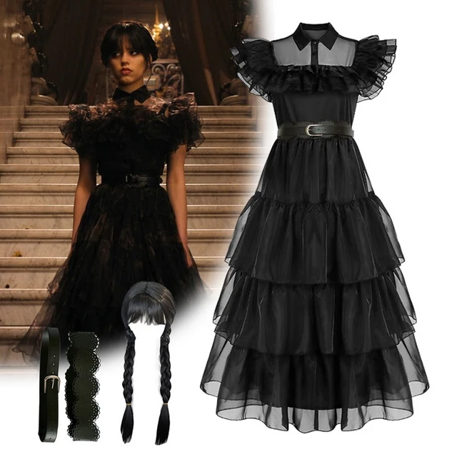 Glowing Girls Wednesday Addams Dress Costume Cosplay Halloween Outfit