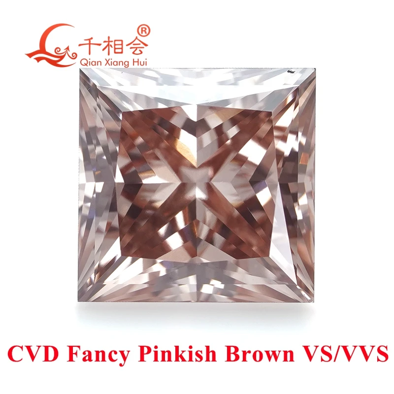 Lab Grown CVD Diamond Fancy Pinkish Brown Square Shape Clarity VS2 1ct-2ct GEMID Certified Loose Stone