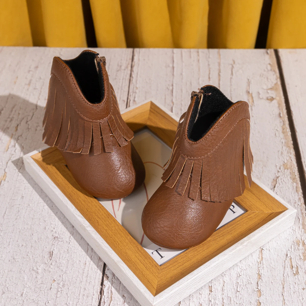 KIDSUN Baby Girls Cowboy Tassel Boots Side Zipper Moccasins Soft Bottom Non-Slip Toddler Crib Shoes Newborn Leather Brown Color 5