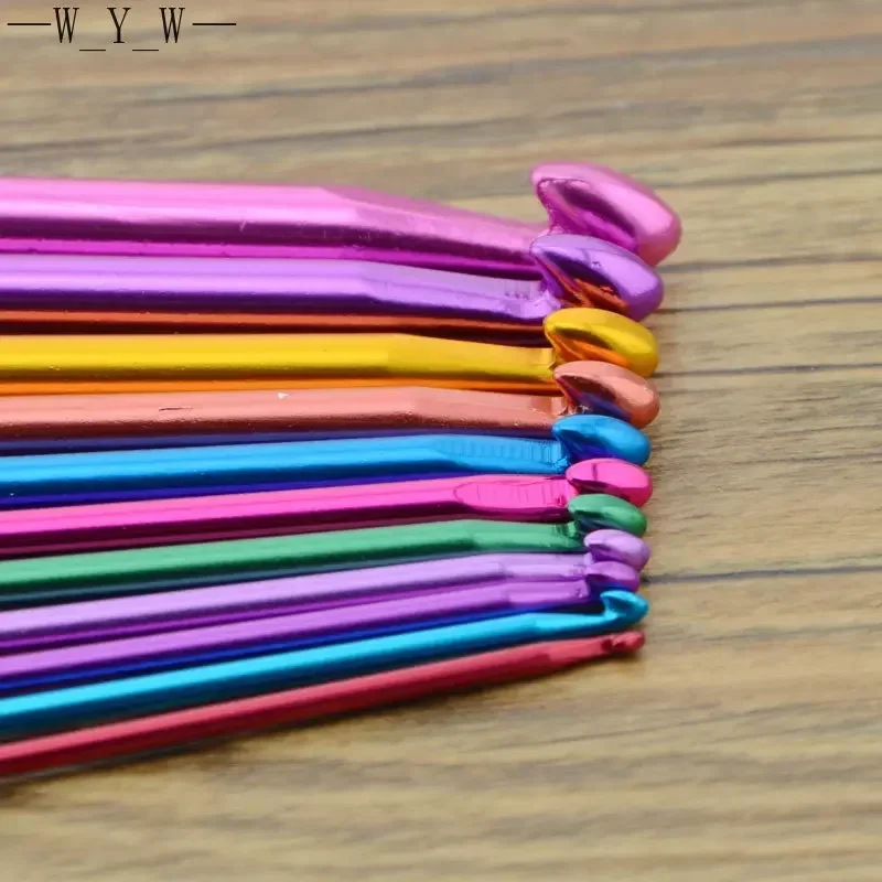 다양한 색상의 알루미늄 UNISIAN AFGHAN 크로셰 후크 니트 바늘 스웨터 바늘, 구슬 뜨개질 크로셰 세트, 2-8mm, 11 개