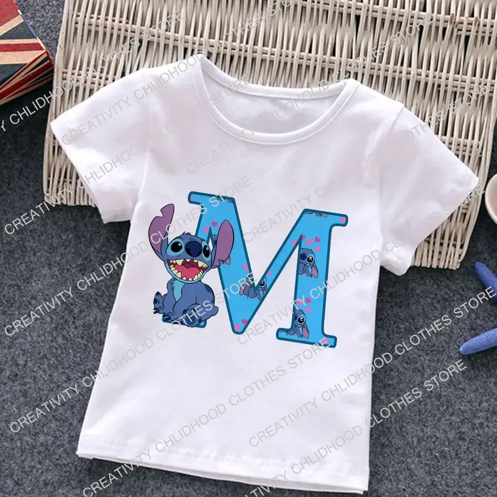 thumbnail image 1 of Nueva camiseta con letras ABCD de Stitch para niños, camisetas con combinación de nombres, camisetas de dibujos animados Kawaii, ropa informal para niños y niñas, camisetas Harajuku para niños y niñas, 1 of 5