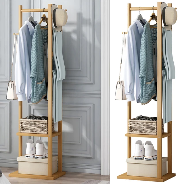 Bamboo Garment Coat Clothes Stand Rack Hat Shoe Wooden Hanger Holder Shelf Tidy Garment Hanging Rail Hooks - Image 2