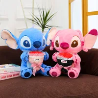 Lilo And Stitch Disney Plush Toy Couple Cartoon Anime Stuffed Kawaii Valentine'S Day Rose Stich Doll Plushie Kids Xmas Gifts