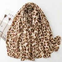 2024 Fashion Women Leopard Floral Fringe Viscose Shawl Scarf Print Soft Lady High Quality Pashmina Stole Muslim Hijab 180*90Cm 1