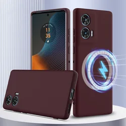 MagSafe Magnetic Liquid Silicone Soft Case - Wireless Charging Cover - Moto G75 (Wine)