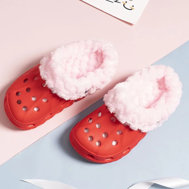 Winter Girl Children Winter Kids Mules Warm Clogs Sandals indoor Slippers Shoes For Girls EUR24 25 26 27 28 29 30 31 32 33 34 35