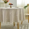 Round Tassel Plaid Tablecloths Heavy Weight Cotton Linen Fabric Dust-Proof Table Cover Kitchen Dining Party Tabletop Decorations 2