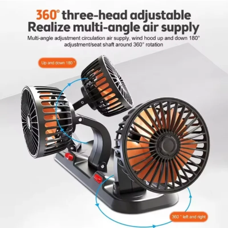 차량용 팬 360 °   조절 가능한 3헤드 에어 팬 자동차용 전기 팬 USB/12V/24V 팬 2단계 속도 조절 자동차용 조용한 팬 가정용 책상용 사무실용 및 자동차용