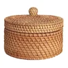 Handwoven Rattan Storage Box with Lid Wicker Tea Food Container Picnic Bread Fruit Cake Basket Kitchen Organizer B 6