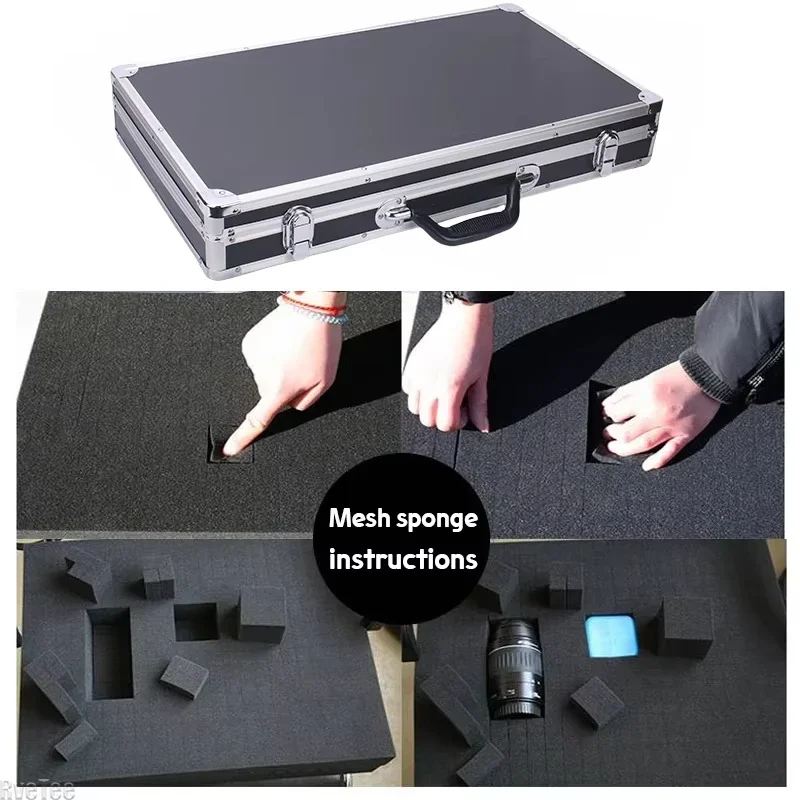 Portables Tool Box with Pre-cut Sponge 58x32x8.5cm Rectangular Tools Boxs Large Capacity Suitcase Hard Aluminium Equipment Case 3