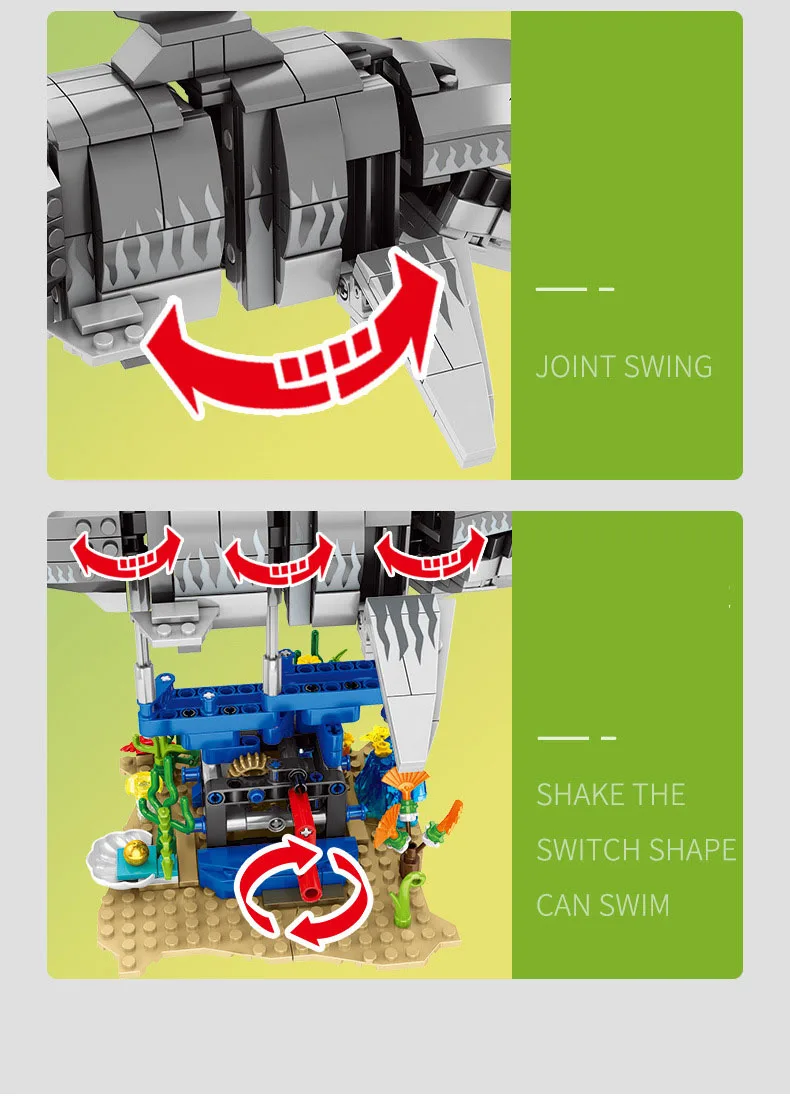 Megalodon Batteriebetriebenes Bauklotz-Hai-Spielzeug Elektrischer Urzeit-Hai STEM-Bausteine Lehrreiches Konstruktions-Sammelgeschenk – Detail 4