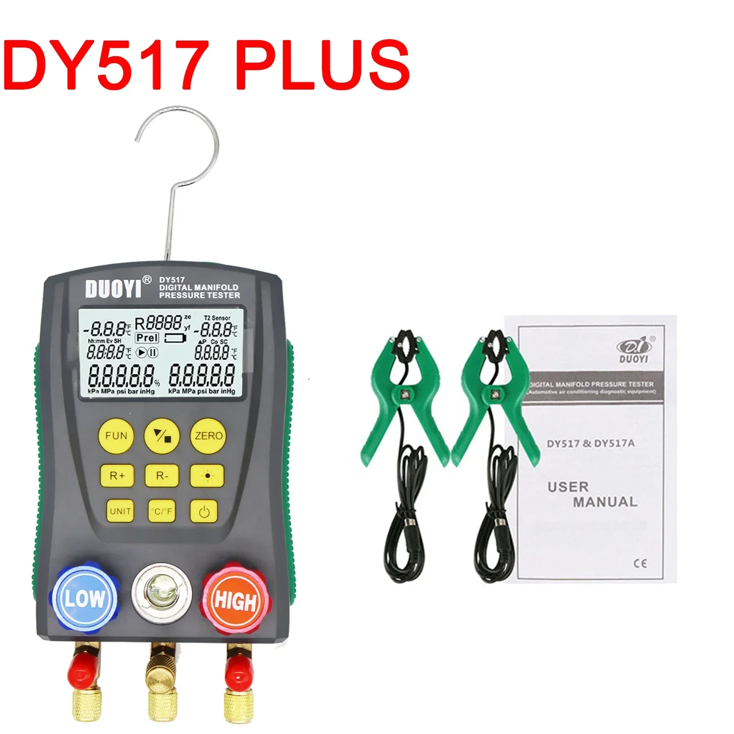 Refrigeration Pressure Tester DY517 Pressure Gauge Refrigeration Digital Vacuum Pressure Manifold Tester Air Conditioning Temperature Tester Valves Tool Kit