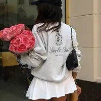 Women's Grey and Navy Sweatshirt cotton crew neck long sleeve relaxed fit autumn winter sweatshirt female winter clothes women