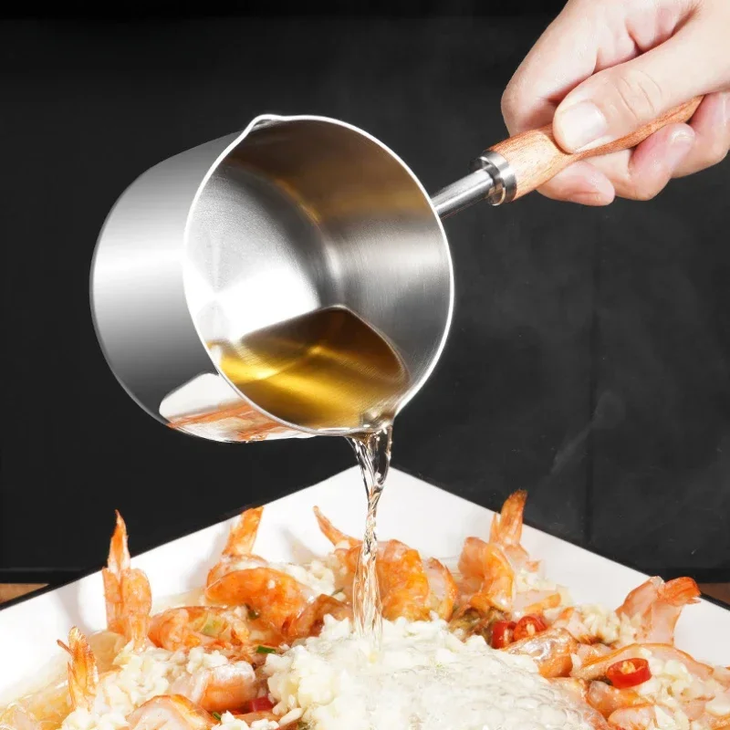 304 Stainless Steel Mini Soup Pot with Wooden Handle Condiment Sauce Pan Small Saucepan for Making Sauces Heating Milk Kitchen