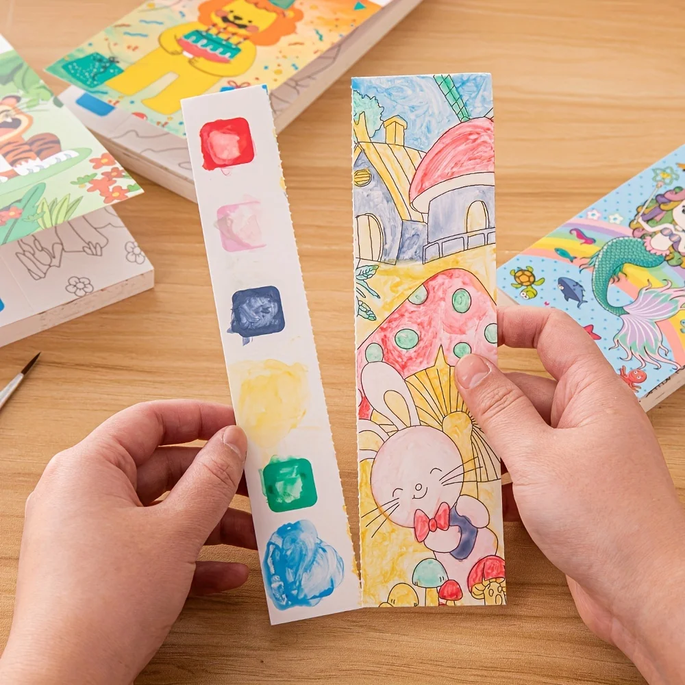 12pages Children's Watercolor Coloring Book Drawing Paper with Built-in Watercolor