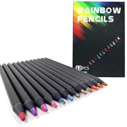 Vibrant Rainbow Gradient Color Pencils Set for Kids - 10 Piece Kawaii Art and Drawing Stationery (12pcs High Quality)
