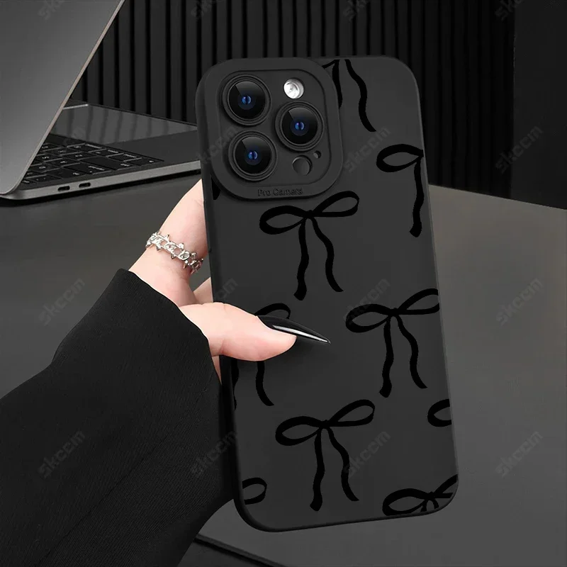 Elegant Black Bow Shockproof Silicone Phone Case - Soft Protective Cover