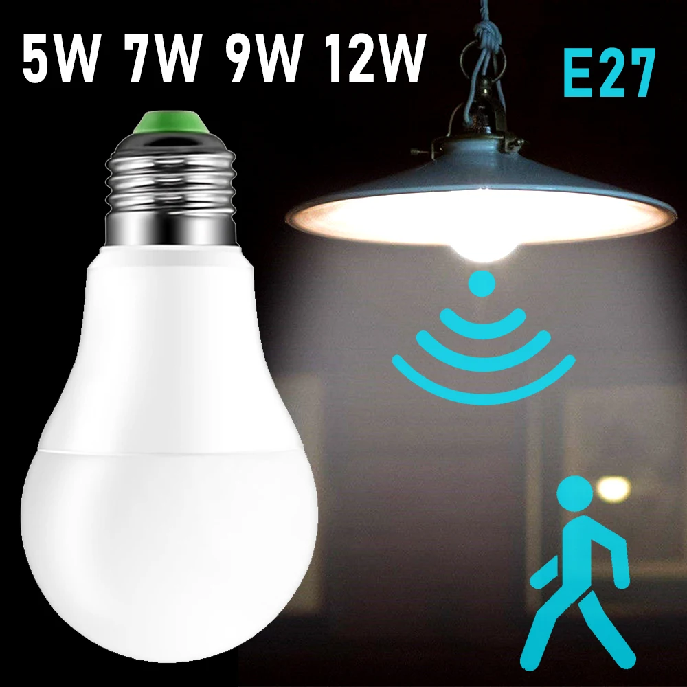 

E27 LED Motion Sensor Bulb 5W 7W 9W 12W Intelligent Automatic ON/OFF Light Day And Night Light Home Parking Lighting Porch Light