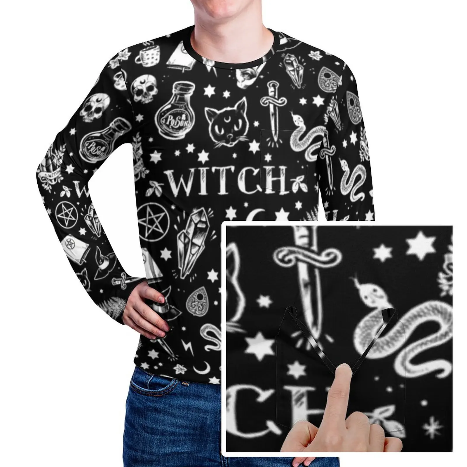 

Футболка мужская в готическом стиле, уличная одежда с принтом ведьмы и ужасов, модная рубашка на заказ, большие размеры, на весну