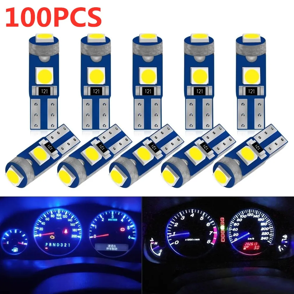 100Pcs T5 Led Bulb W3W W1.2W 3030 Led Canbus Car Interior Lights Dashboard Warming Indicator Wedge Auto Instrument Lamp 12V 10pcs w5w led car interior bulb canbus error free t10 white 7020 2smd led 12v side wedge light white lamp auto bulb car styling