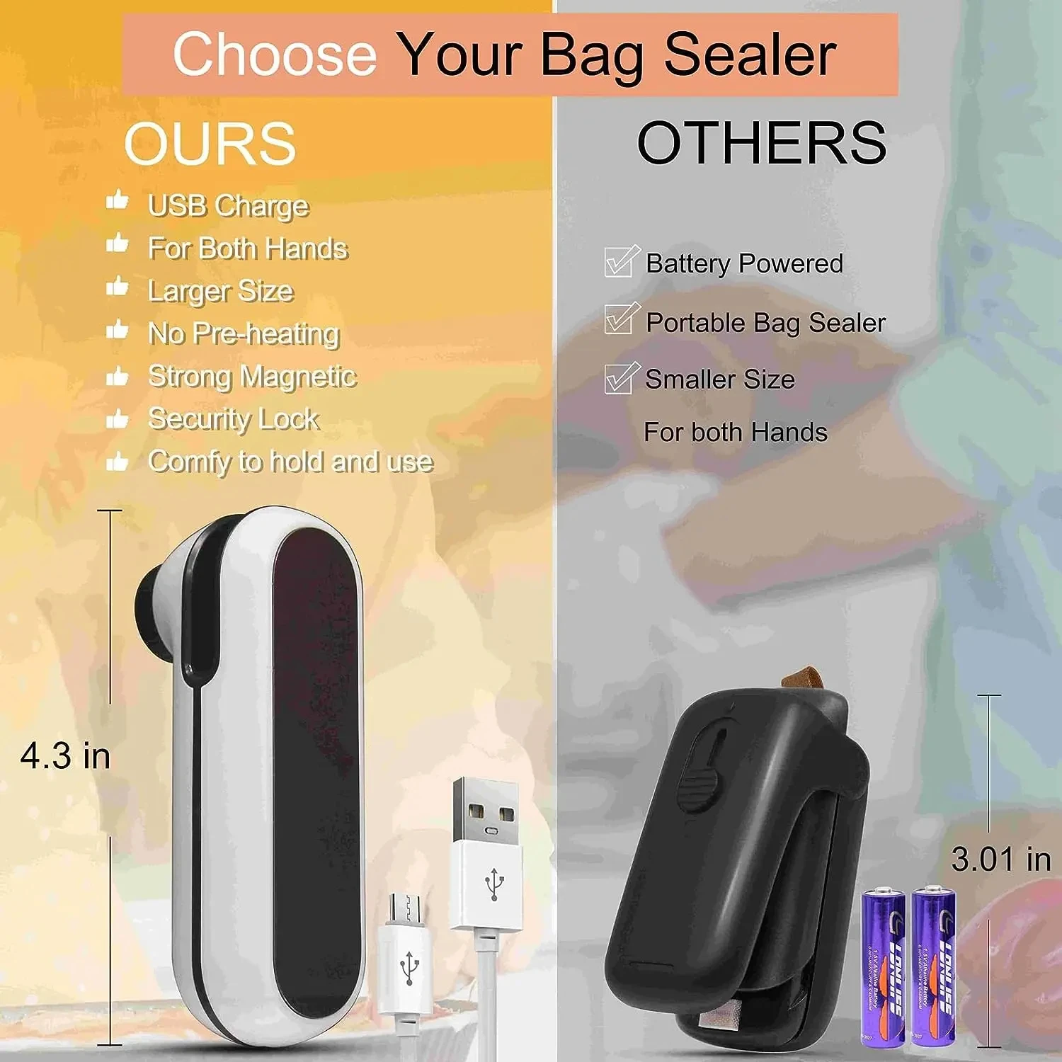Rechargable 2 In 1 Mini Heat Sealer Bag Clip Handheld Sealer