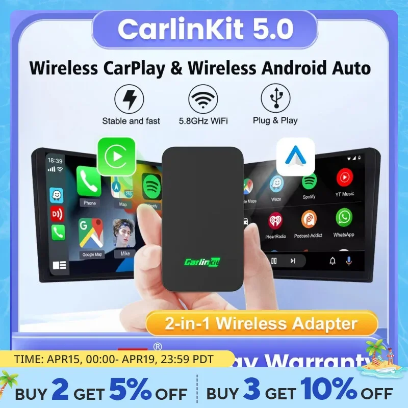 

CarlinKit 5.0 2AIR Wireless CarPlay Android Auto Wireless Adapter Spotify For Mazda Toyota Mercedes Peugeot Volvo Kia 4 in 1 Box