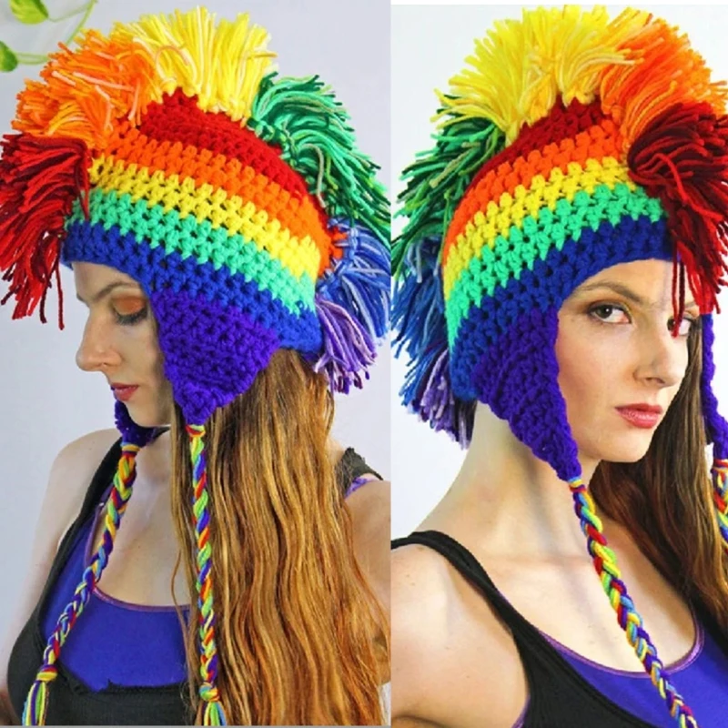 

Novelty Earflap Hat Roman Knight Hat Rainbow {} Halloween Funny Hat Rainbow Striped Beanie Knit Beanie Earflap