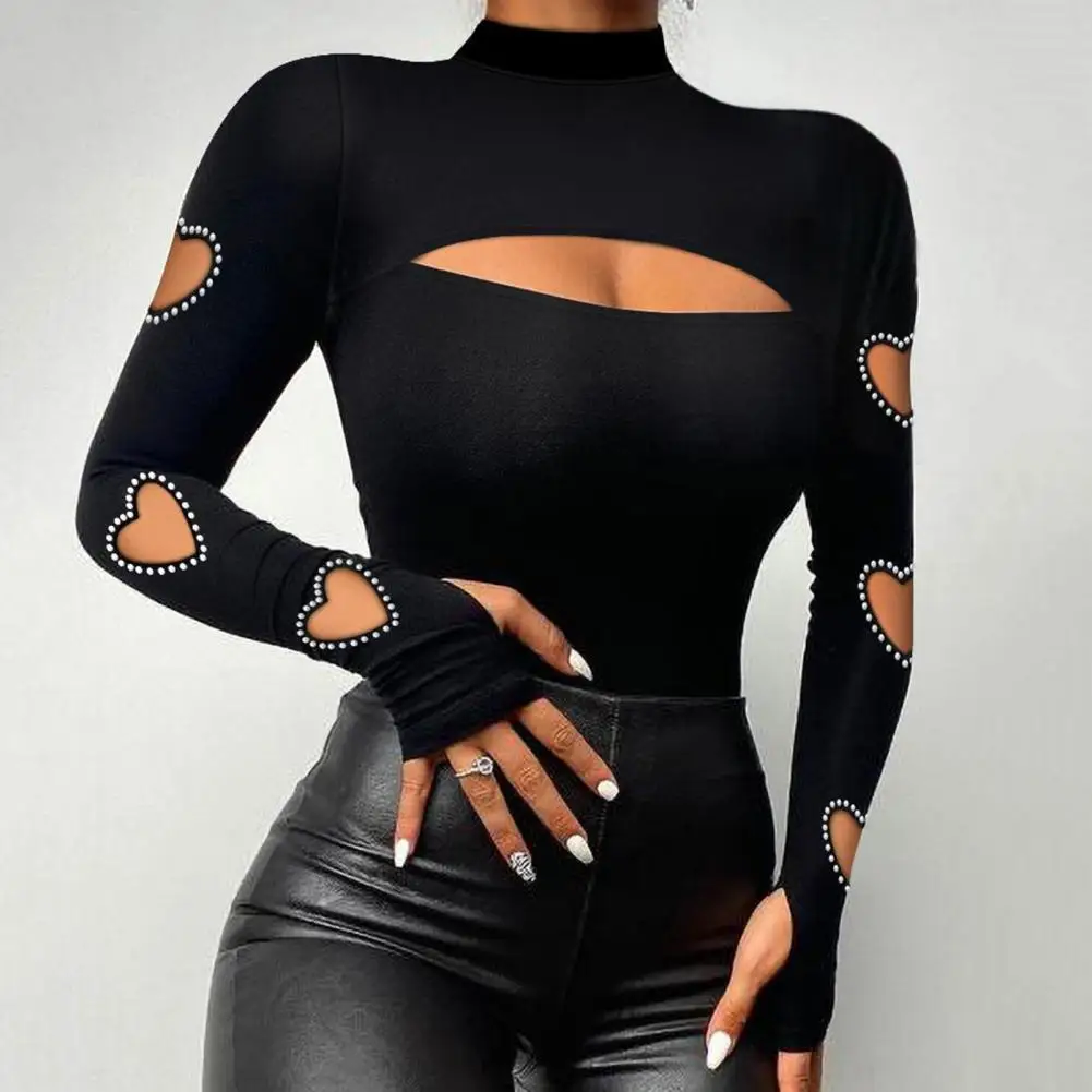 Women Slim Fit Top Stylish Woman Sexy Blouse Collection Mock Neck Square Collar Slim Fit Tee Shirt with Lace Stitching Beads women bodysuit winter women s fleece lined skinny fit romper cozy mock neck bodysuit with zipper half placket curve hugging